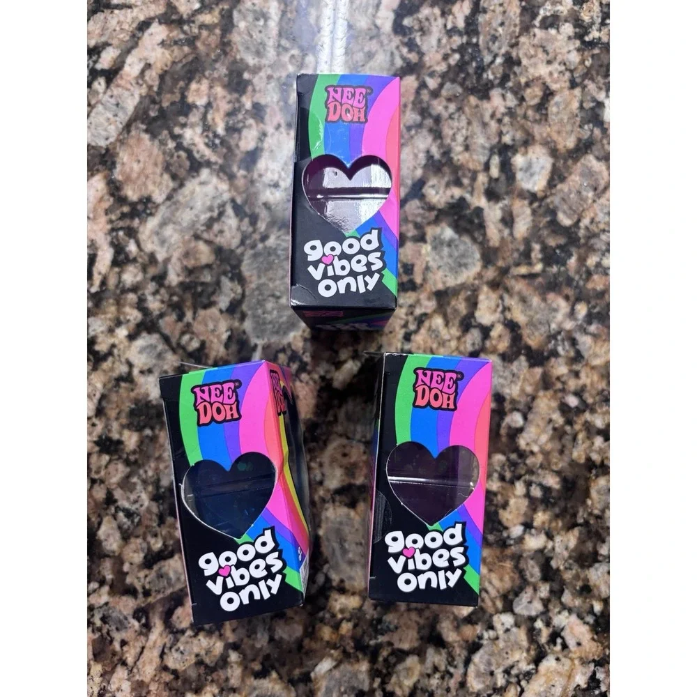 NeeDoh Good Vibes Only Heart Squishy (Pink Purple Blue) AUTHENTIC Lot Of 3